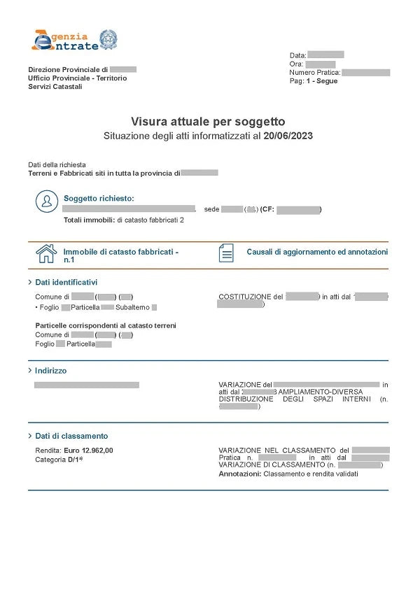 Visura catastale per persona fisica
