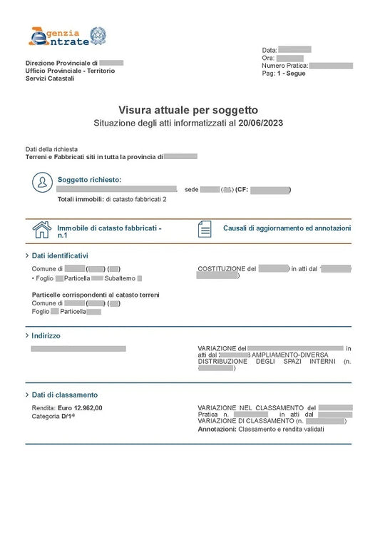 Visura catastale per persona fisica