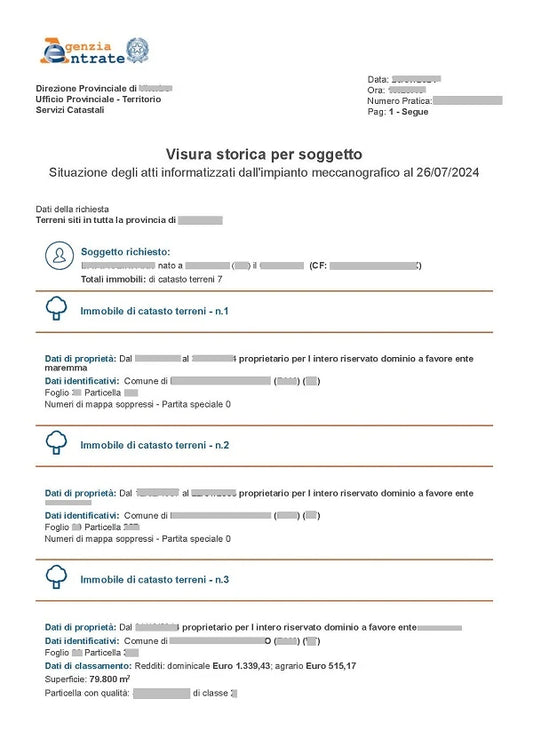 Visura catastale storica per persona fisica